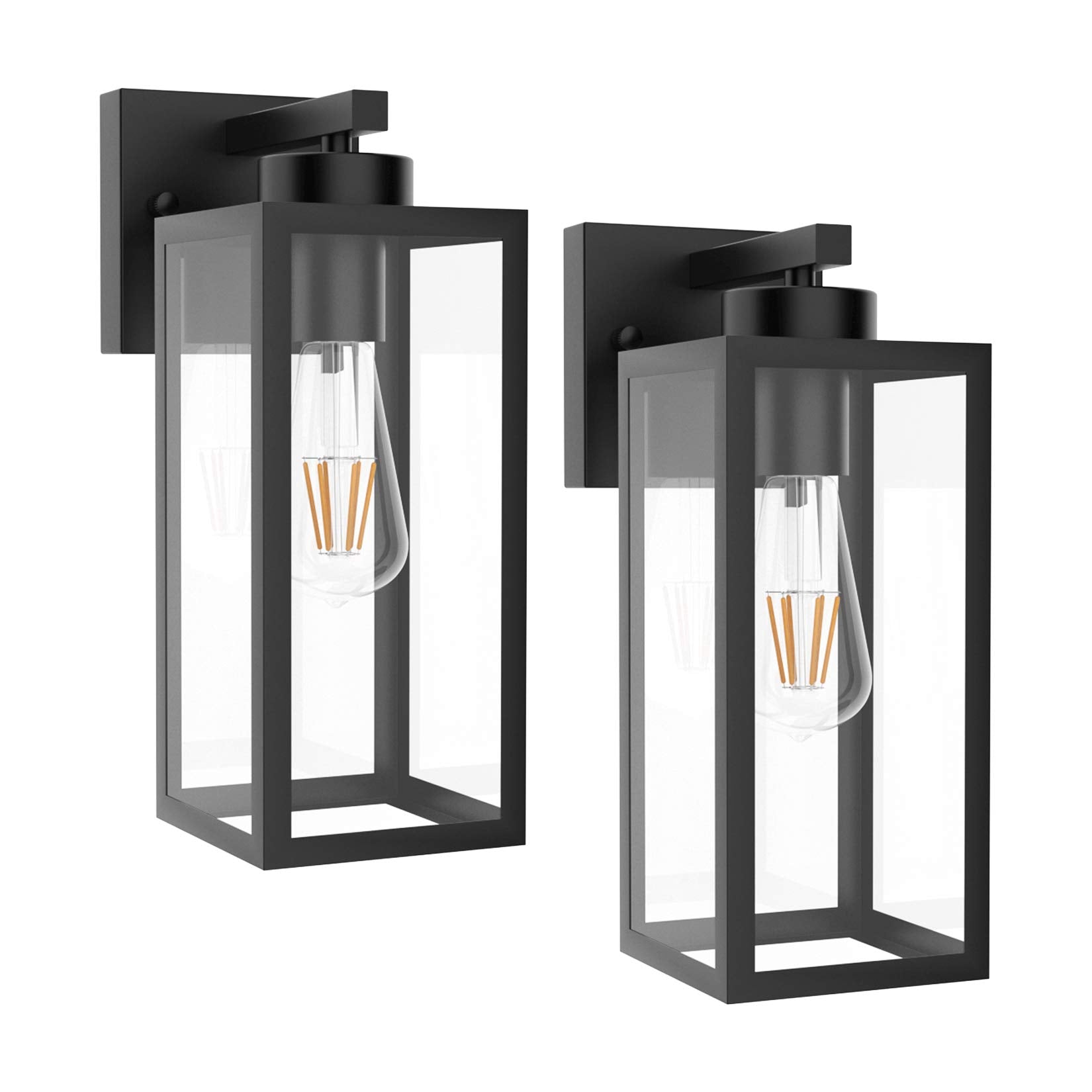 Tipace Black Outdoor Wall Lanterns, 2 Pack Sconces With Clear Glass Shade For Entryway & Porch