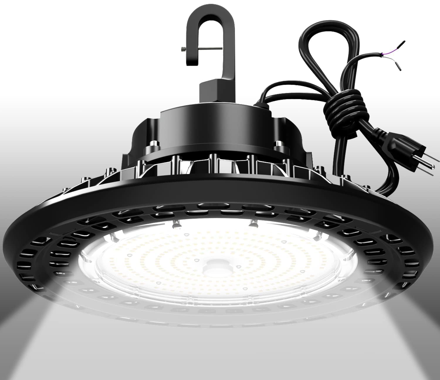 G GJIA LED High Bay Light 100W 14000LM (Eqv. to 400W HPS/MH) 5000K 1-10V Dimmable, 5' Cable with 110V Plug Ring Hook Safe Rope E