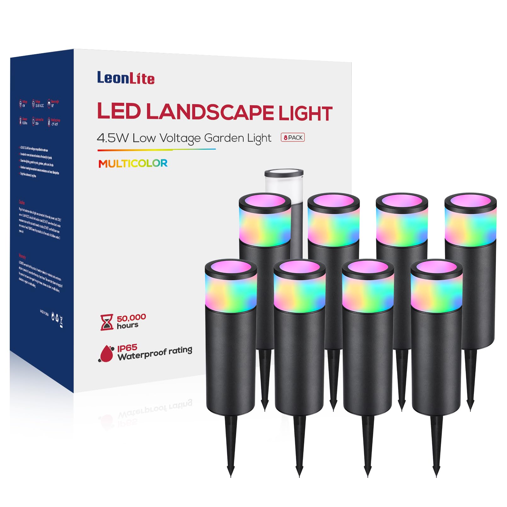 LEONLITE 8-Pack 4.5W LED Landscape Bollard Path Lighting, RGB Low Voltage Landscape Lights, 7 Color Selectable, Outdoor Pathway 