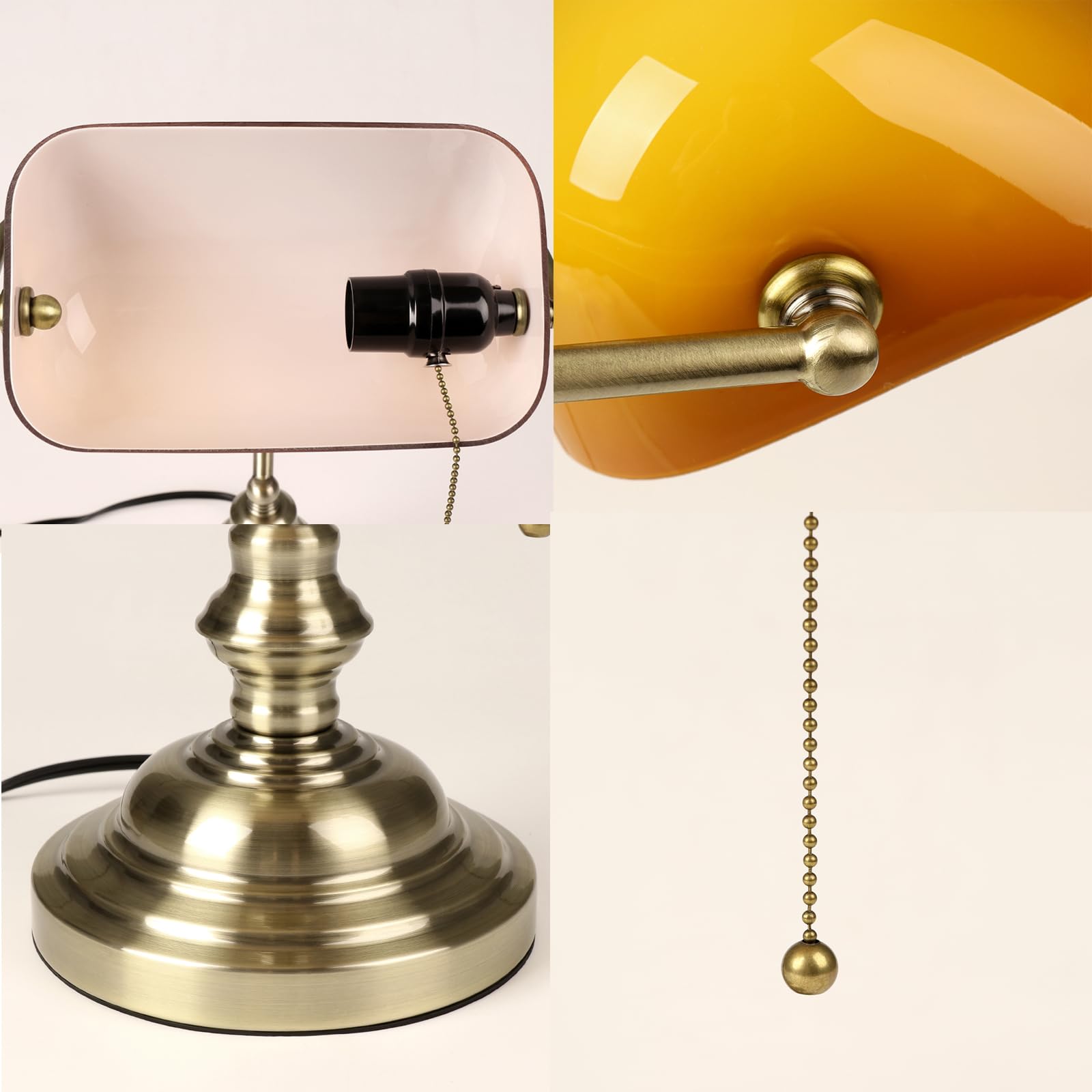 FIRVRE Bankers Desk Lamp - Amber Glass Shade, Bronze Base, Vintage Style, Model Y01 for Home Office & Study Room