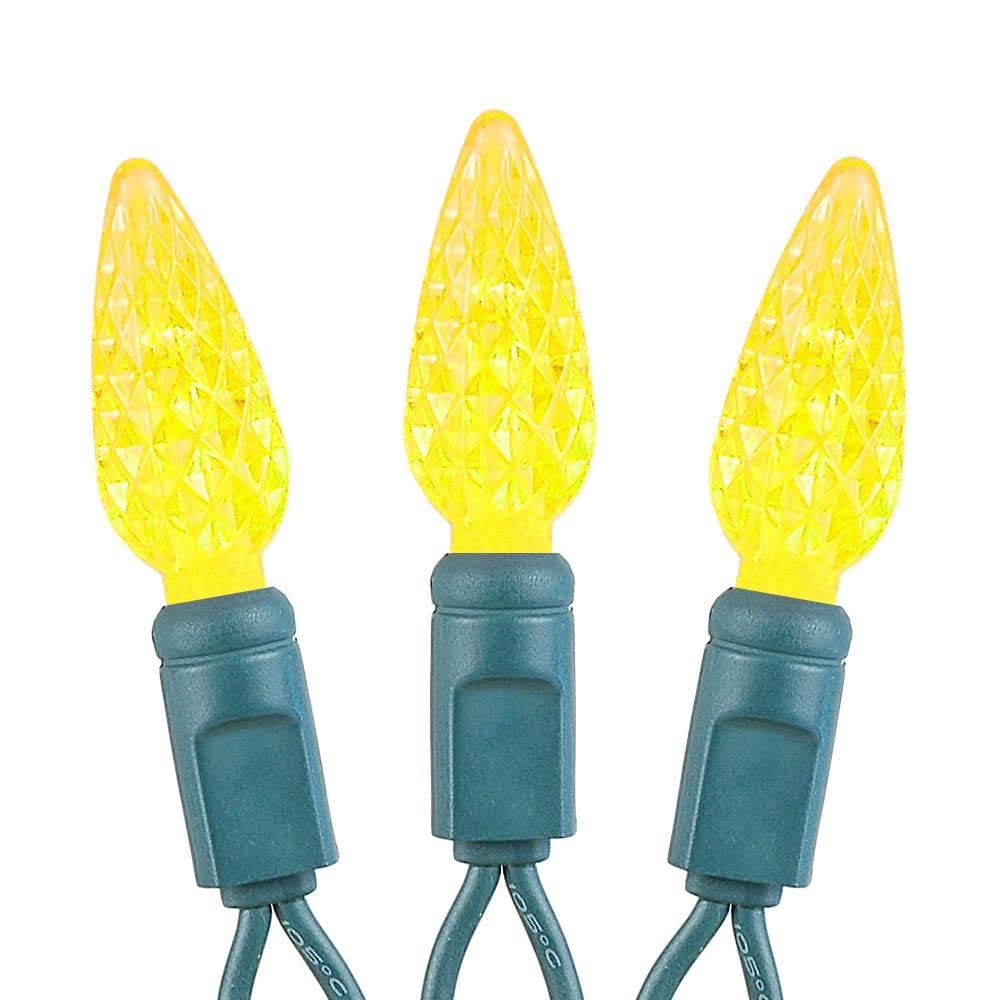 Novelty Lights C6 LED Christmas Mini Light Set, 70 Lights, Yellow, 24 Feet, Commercial Grade Outdoor String Lights, Green Wire
