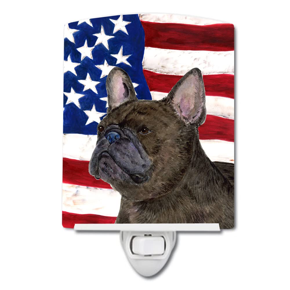 Carolines Treasures Ceramic Night Light, USA American Flag, French Bulldog, 6x4x3in, Multicolor, Model SS4003CNL