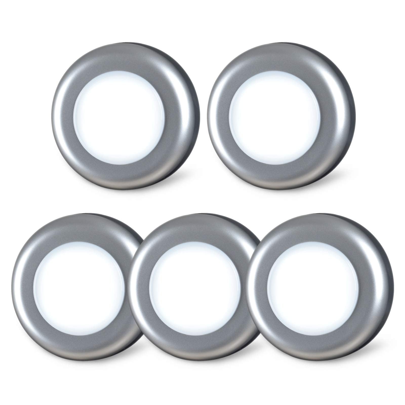 Star-Spangled Tap Light - Battery-Powered Mini Led Puck Lights, 7Cm, Silver, 5-Pack, Ideal For Closets & Under Cabinets