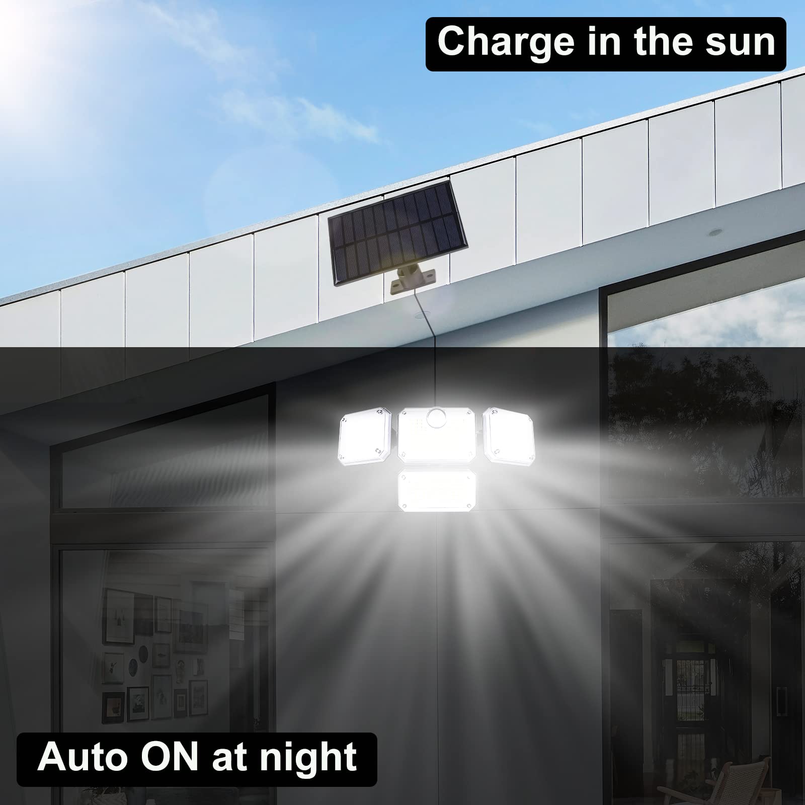 T-SUN Solar Motion Sensor Outdoor Lights, 333LED Solar Security Flood Lights with Remote Control, IP65 Waterproof 3 Lighting Mod