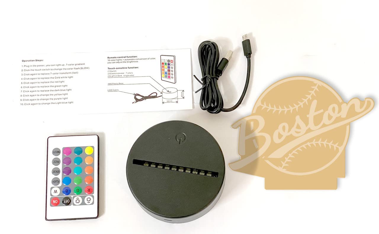 Clorurbanlive 3D Baseball Boston Night Light 3D Illusion Lamp For Boys Gift 16 Changing Color Remote Control Kids Room Ball Deco