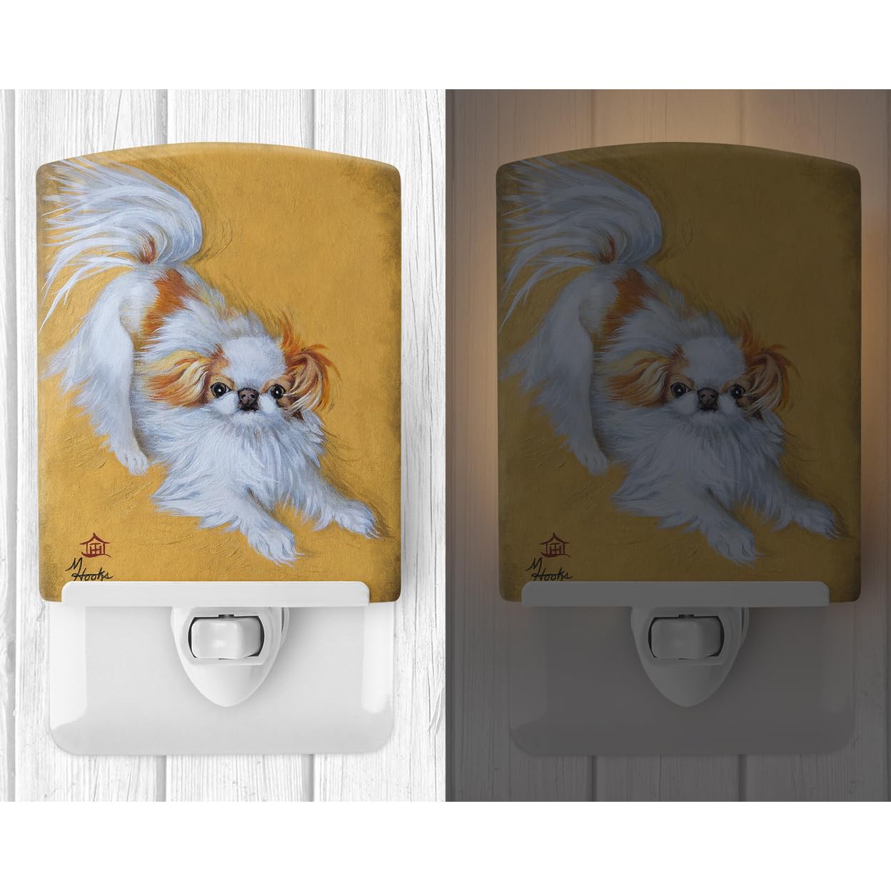 Carolines Treasures Ceramic Night Light, MH1033CNL, 6x4x3in, Japanese Chin Red White Play, UL-Certified for Bedroom, Bathroom, Kitchen