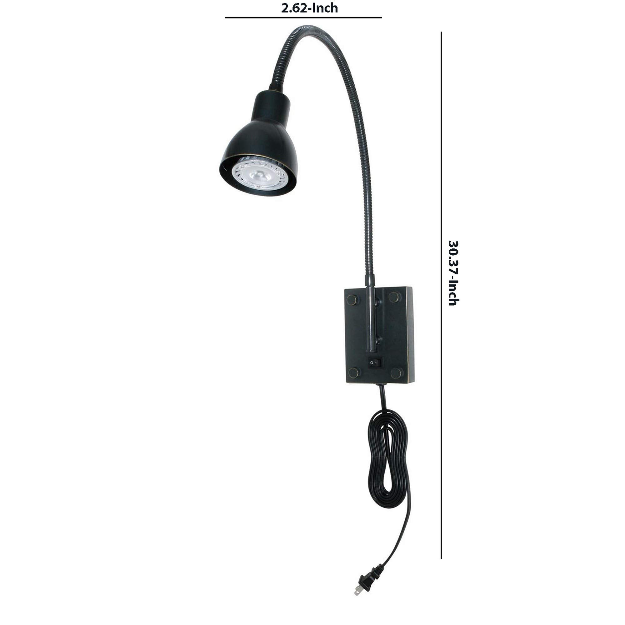 Benzara Metal Round Wall Reading Lamp with Plug in Switch, Black, Model BM225088