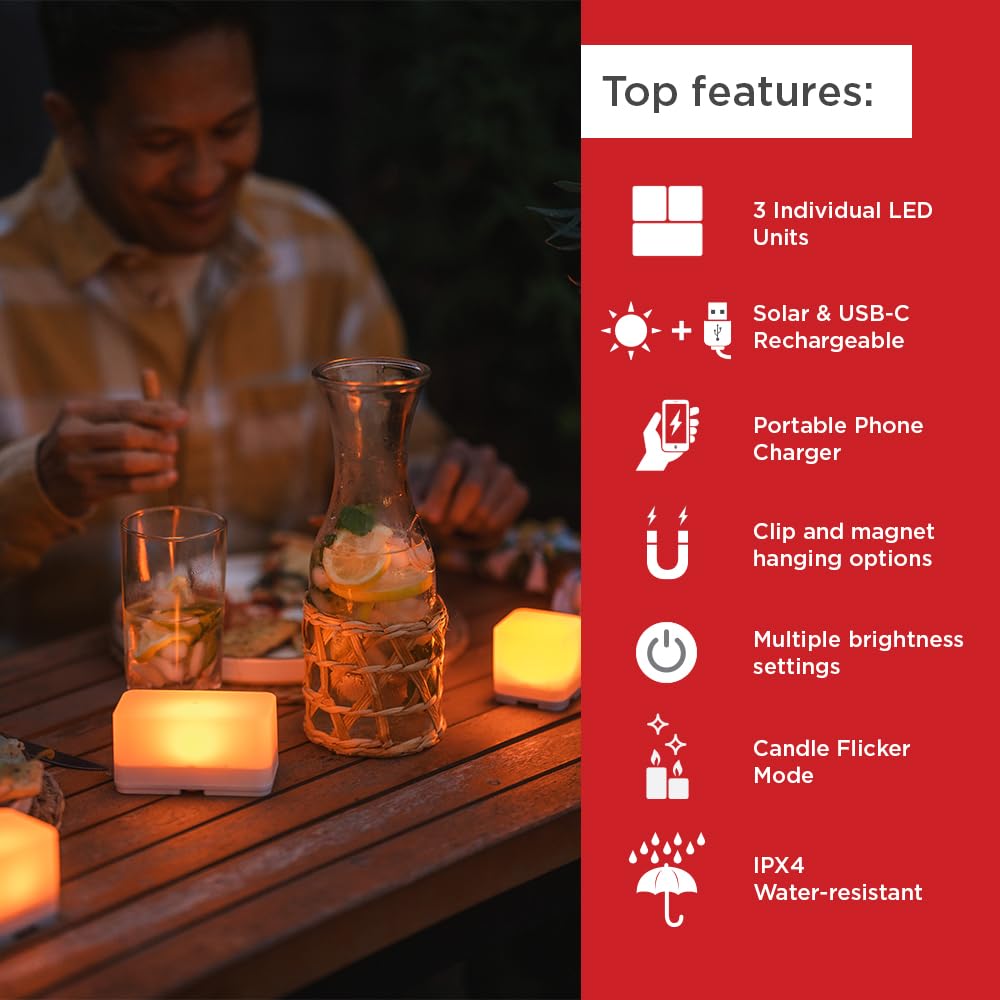 Luminaid Trio Solar Cube Lanterns With Phone Charger - Led Lamp For Camping, Hiking, And Travel - Emergency Light For Power Outa
