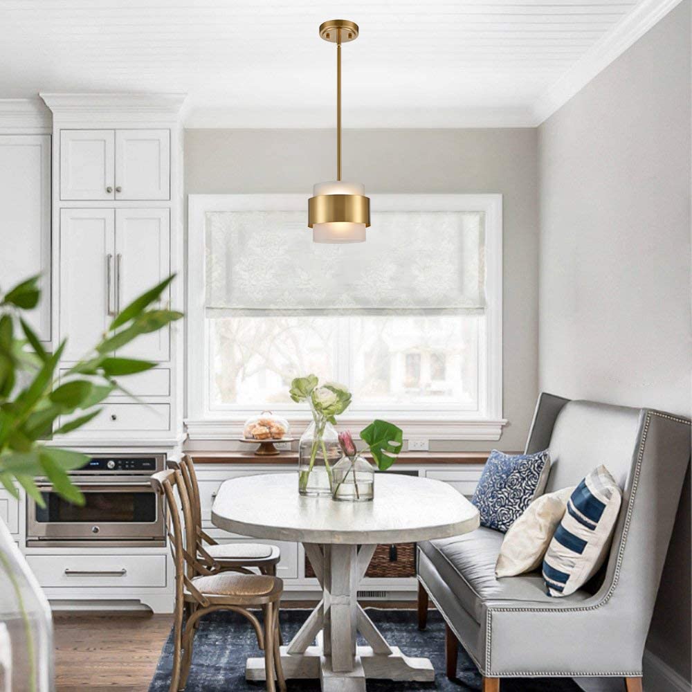 Claxy Modern Gold Pendant Lights Mini Pendant Light For Kitchen Island Dining Room Bar Restaurant With Frosted Glass Shade Rod H