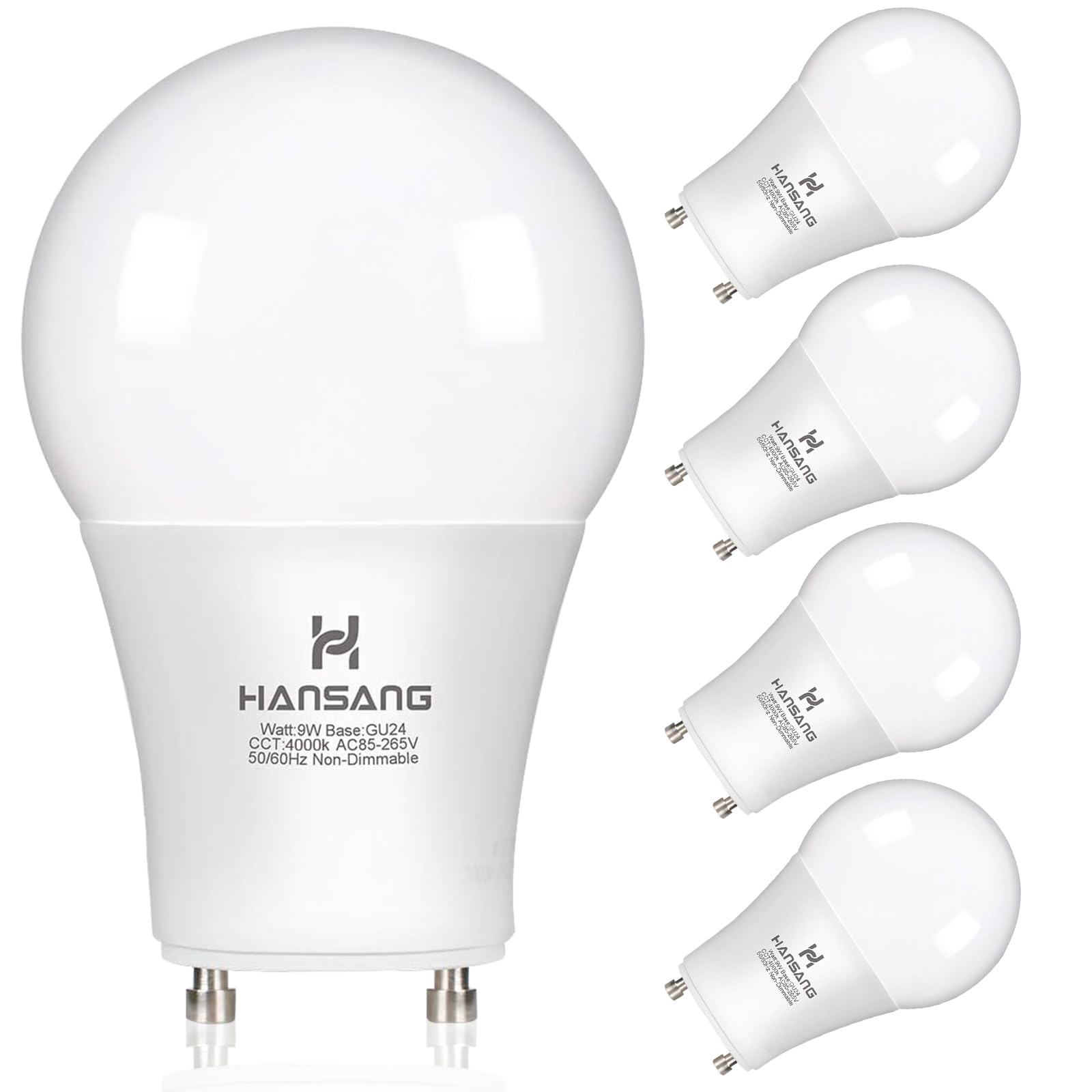Hansang Gu24 Led Light Bulb 9W Equivalent 100W, Two Prong Light Bulb A19 Shape 4000K Natural White, Gu24 Twist Lock Base 2 Pin L