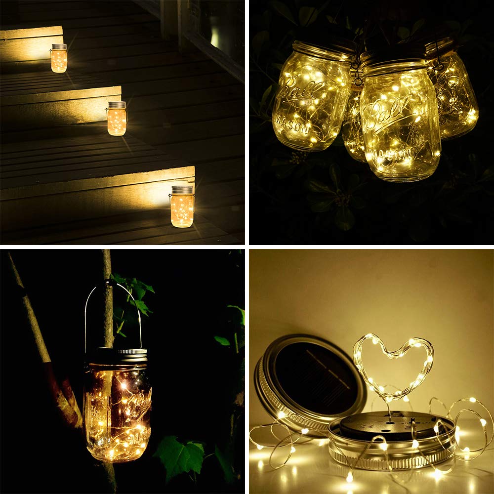 Sunkite 8 Pack Solar Mason Jar Lights, 15 Led Waterproof Fairy Lights For Garden & Weddings