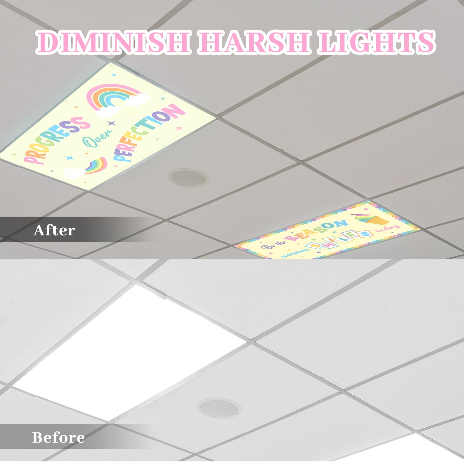 ROCEEI Pack of 4 Fluorescent Light Covers for Ceiling Lights, 4 x 2 ft, Magnetic Light Covers for Classroom Office Home School(P