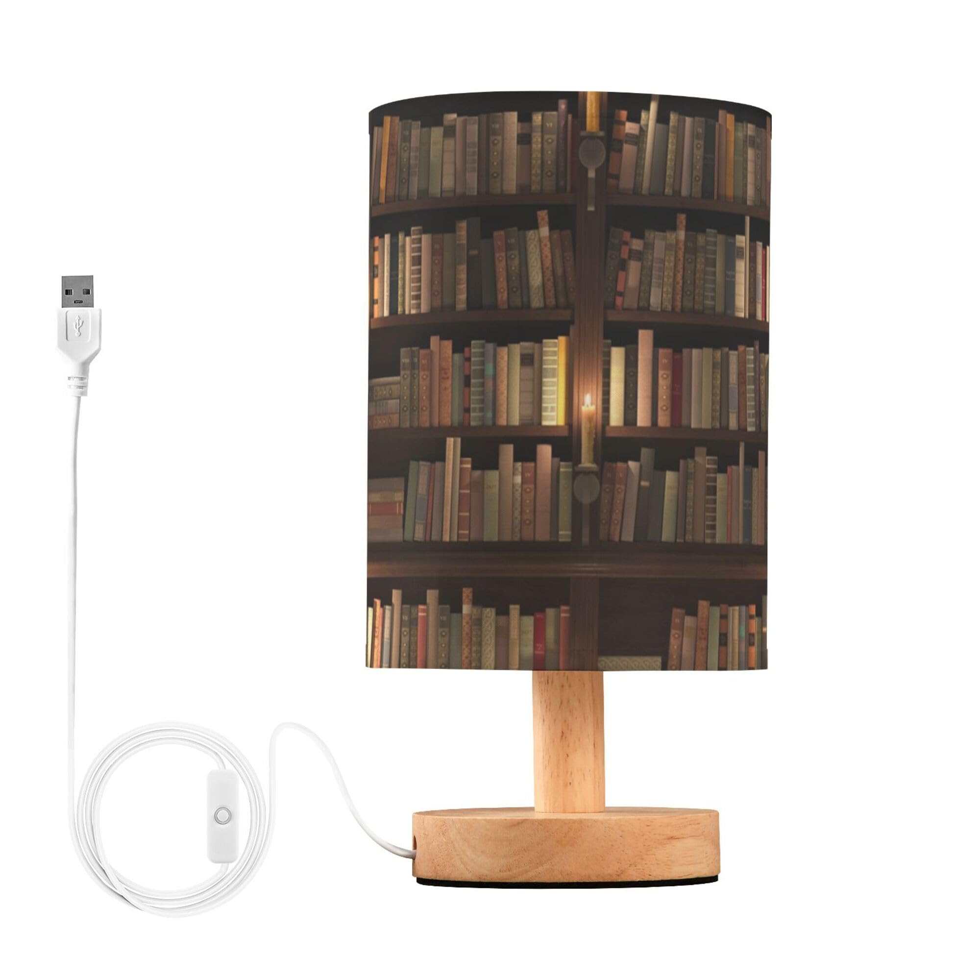 Yyzzh Table Lamp Library Bookshelf Book Candle Nightstand Lamp With Wood Base Fabric Lamp Shade Bedside Desk Lamp For Living Roo