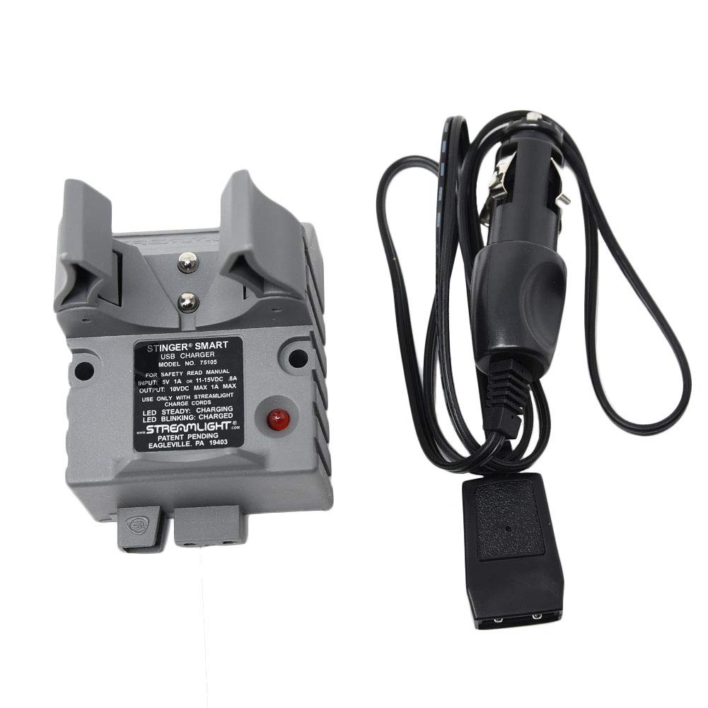 STREAMLIGHT Stinger Smart Charger Holder with 12V DC Car Charge Cord - Model 75105+22051 for Stinger Series Flashlights