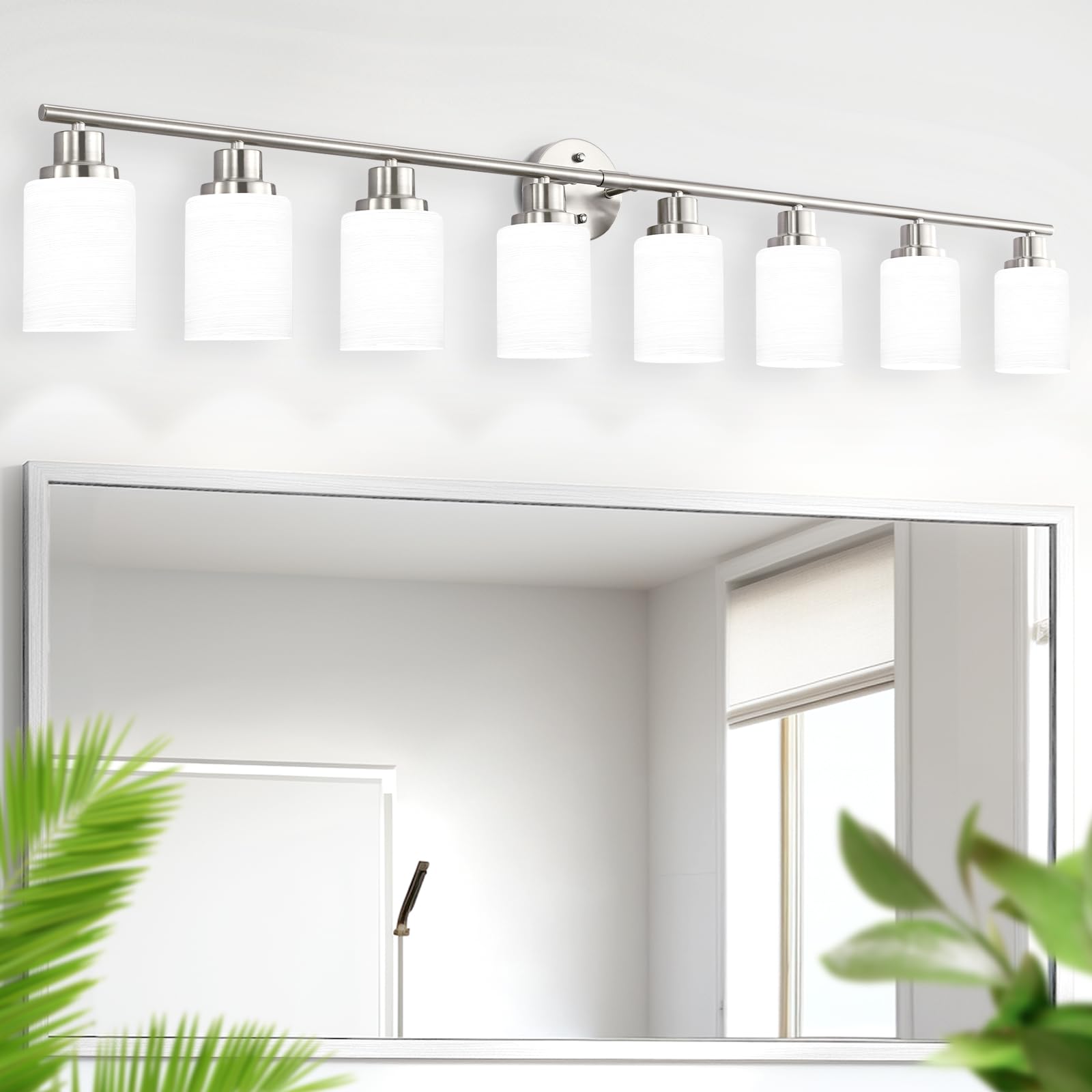 Guliaofo 8-Light Bathroom Vanity Lights, Brushed Nickel Vanity Light Fixture, Modern Bathroom Light Over Mirror, Nickel Vanity L