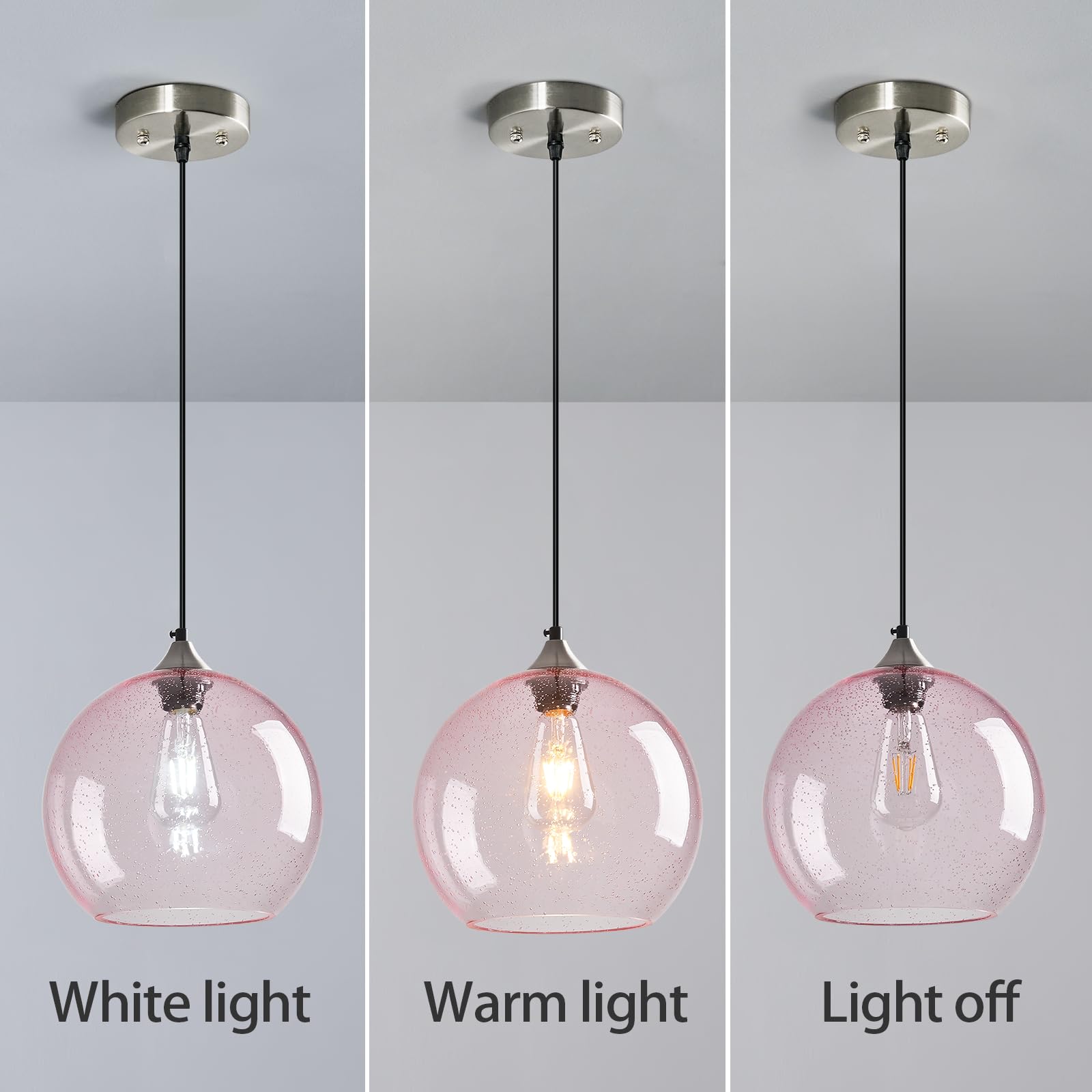 Lbsqj Pink Glass Pendant Lights Kitchen Island Globe Pendant Light Fixtures Modern Pendant Lighting For Bedroom Living Dining Room Light Fixture (9.84 In  2 Pack)