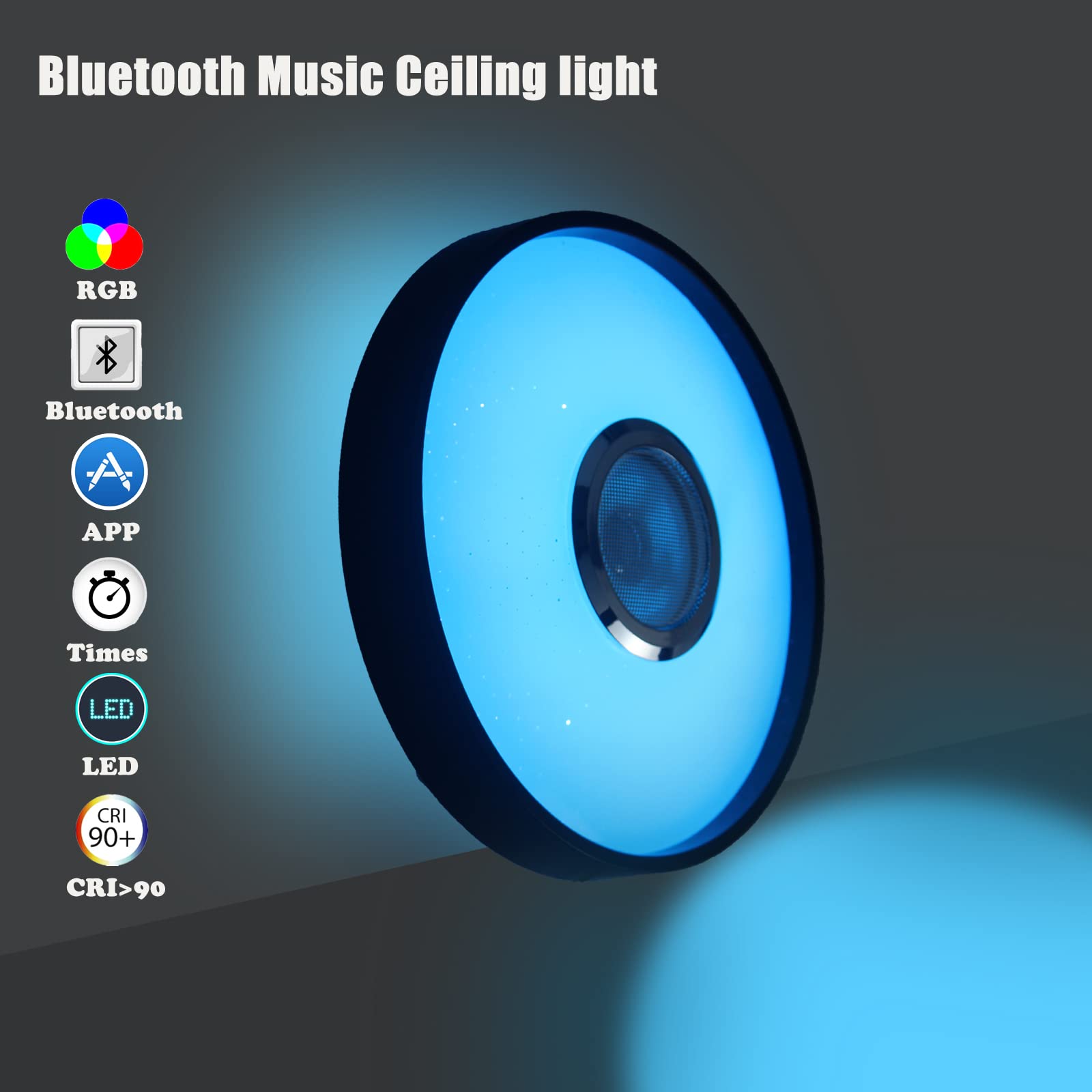 Smart Led Waterproof Shower Ceiling Light Fixture With Bluetooth Speaker,11Inch 18W,3000-6500K,Dinmmable Music Lamp Rgb Color Ch