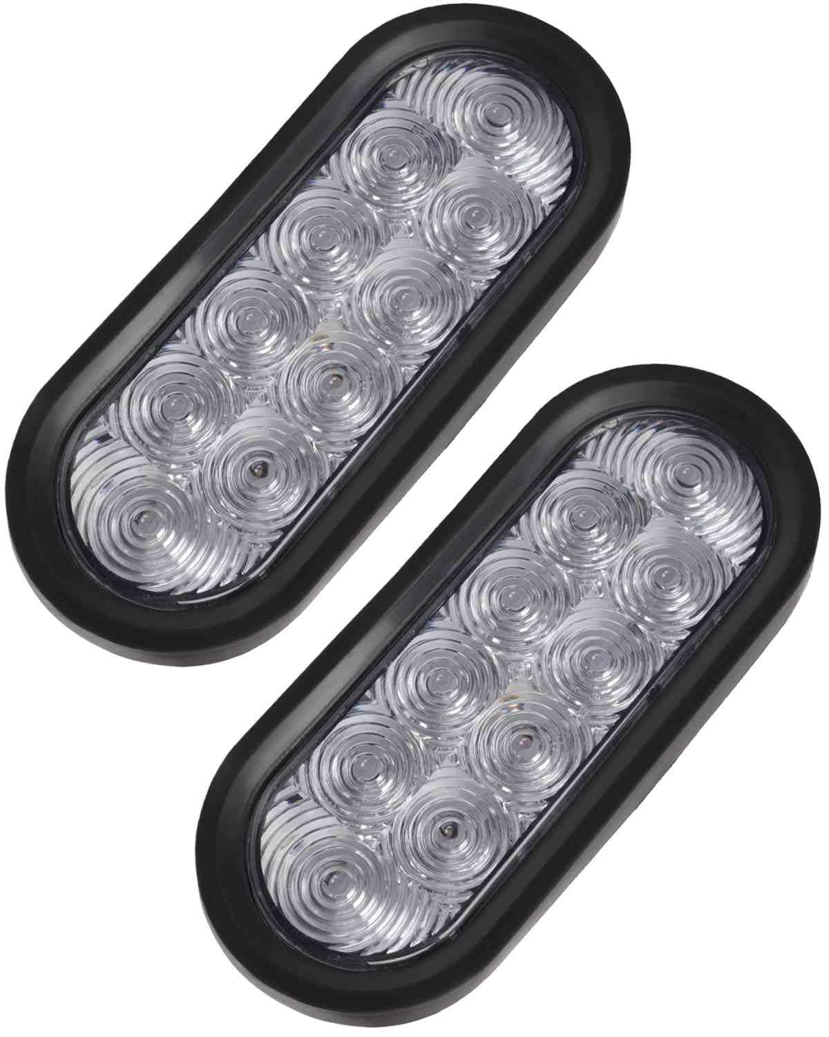 cciyu 2pcs 6 Inch Oval LED Trailer Tail Lights 10 LED White 6 Oval Led Stop Turn Tail Lights Brake Reverse Back Up Trailer Light