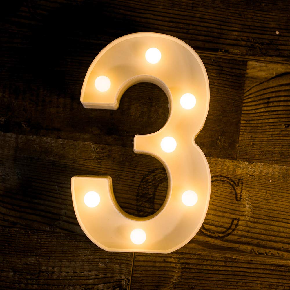 Foaky Light Up Number Sign, Decorative LED Night Light for Weddings, Birthdays, Christmas, Home Bar, Number 3, Plastic