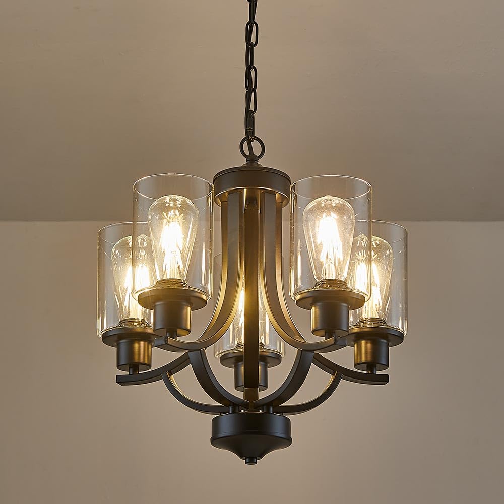 TELAFLY 5-Light Modern Black Chandelier, Rustic Metal Pendant Light for Living Room, Kitchen, Foyer, Bedroom, Model a815706a