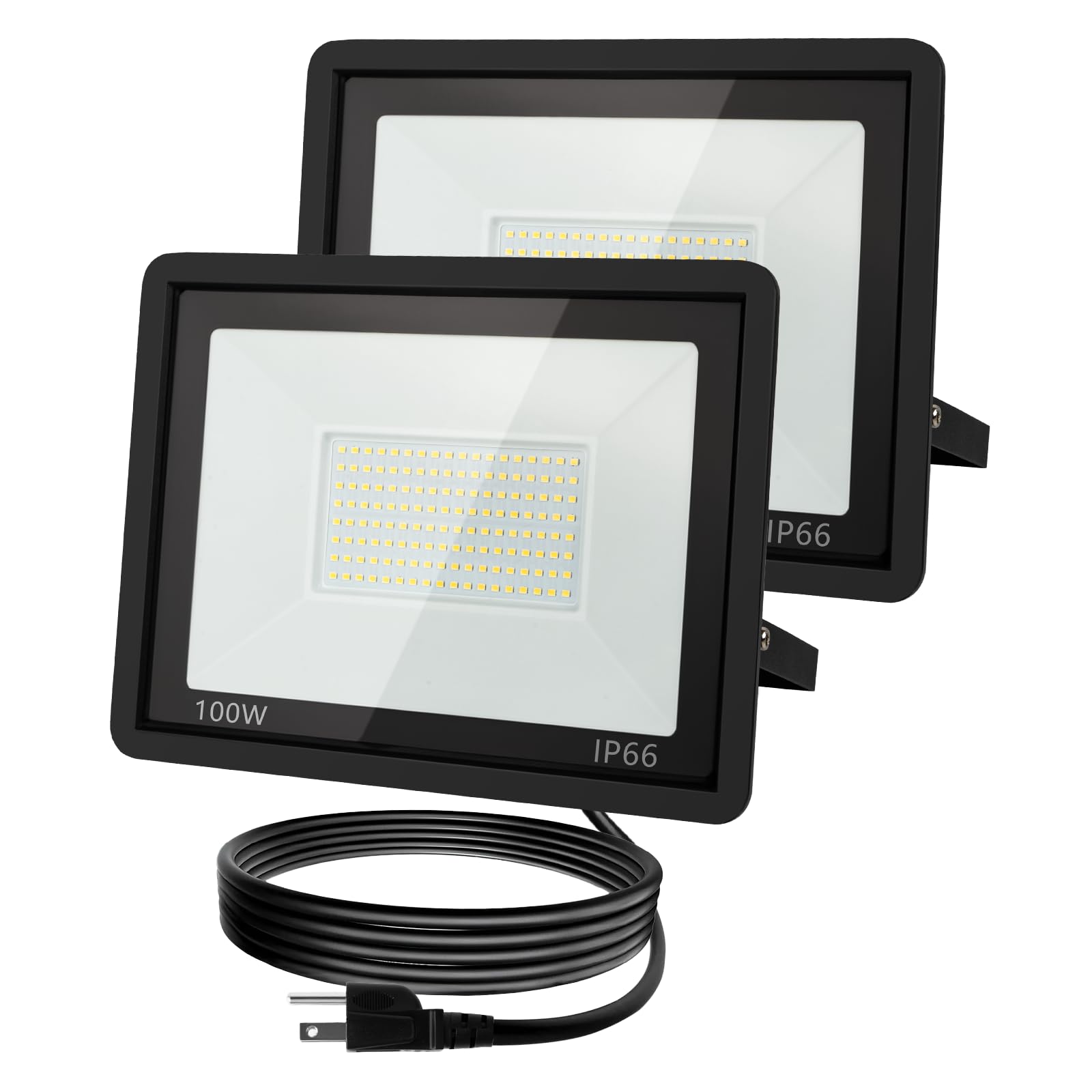 ZHPINGMX 100W LED Flood Light, 10000LM, 6500K Daylight White, IP66 Waterproof, Aluminum, 2-Pack, Black, Model TGD50W