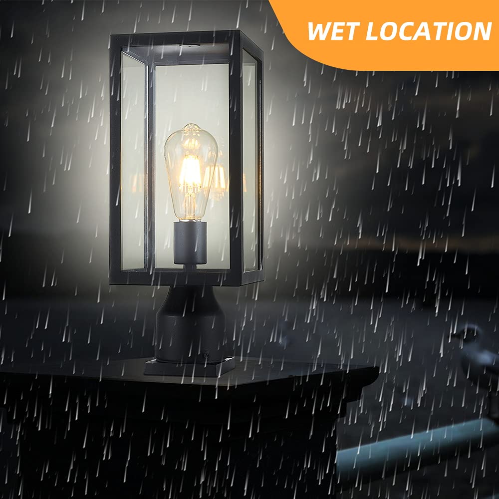 Windben Matte Black Outdoor Post Light Fixture With Pier Mount Base For Gardens And Yards
