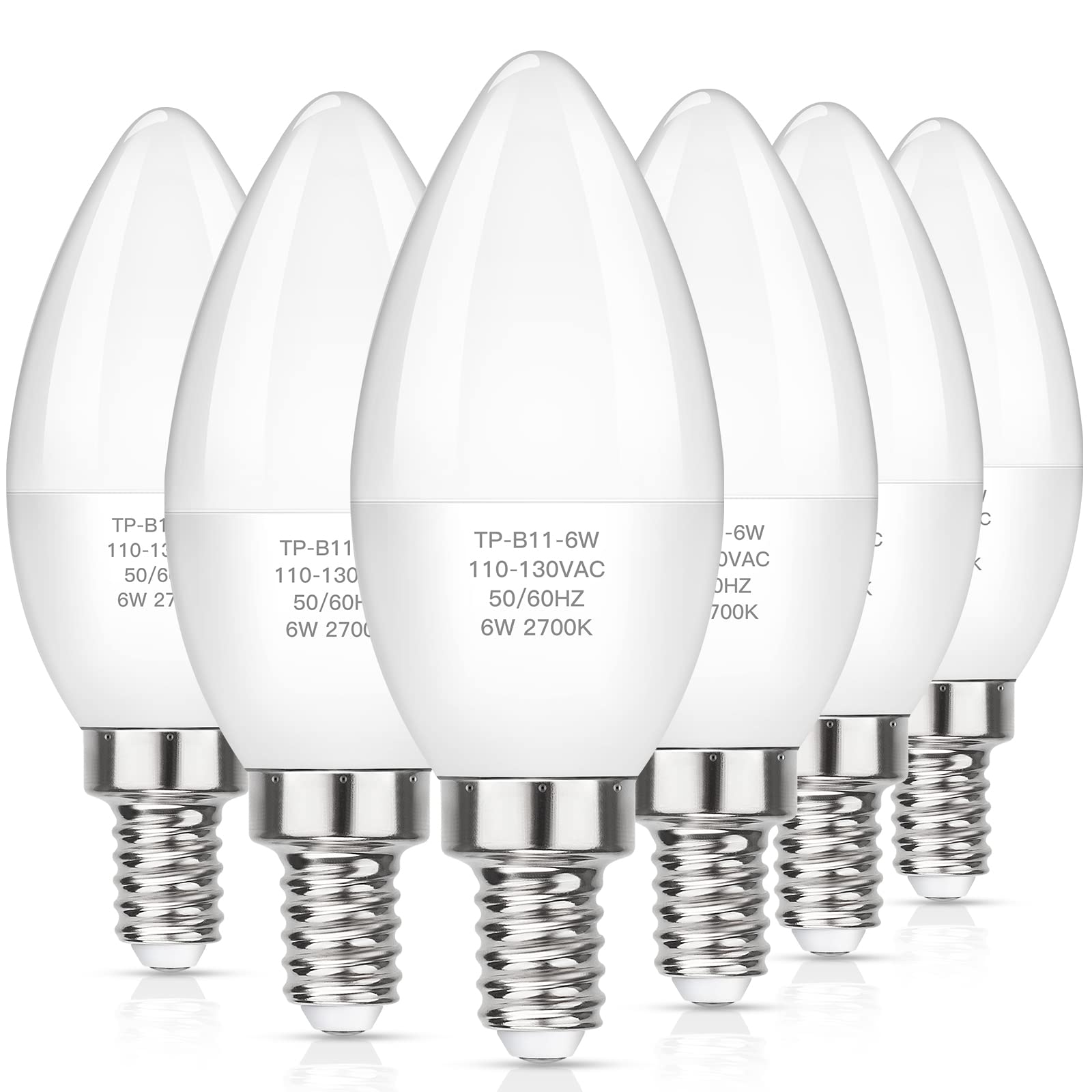 MAXvolador E12 LED Candelabra Light Bulbs 60W Equivalent, Warm White 2700K 600 Lumens Chandelier Bulb, 6W B11 Candle Base, Non-D