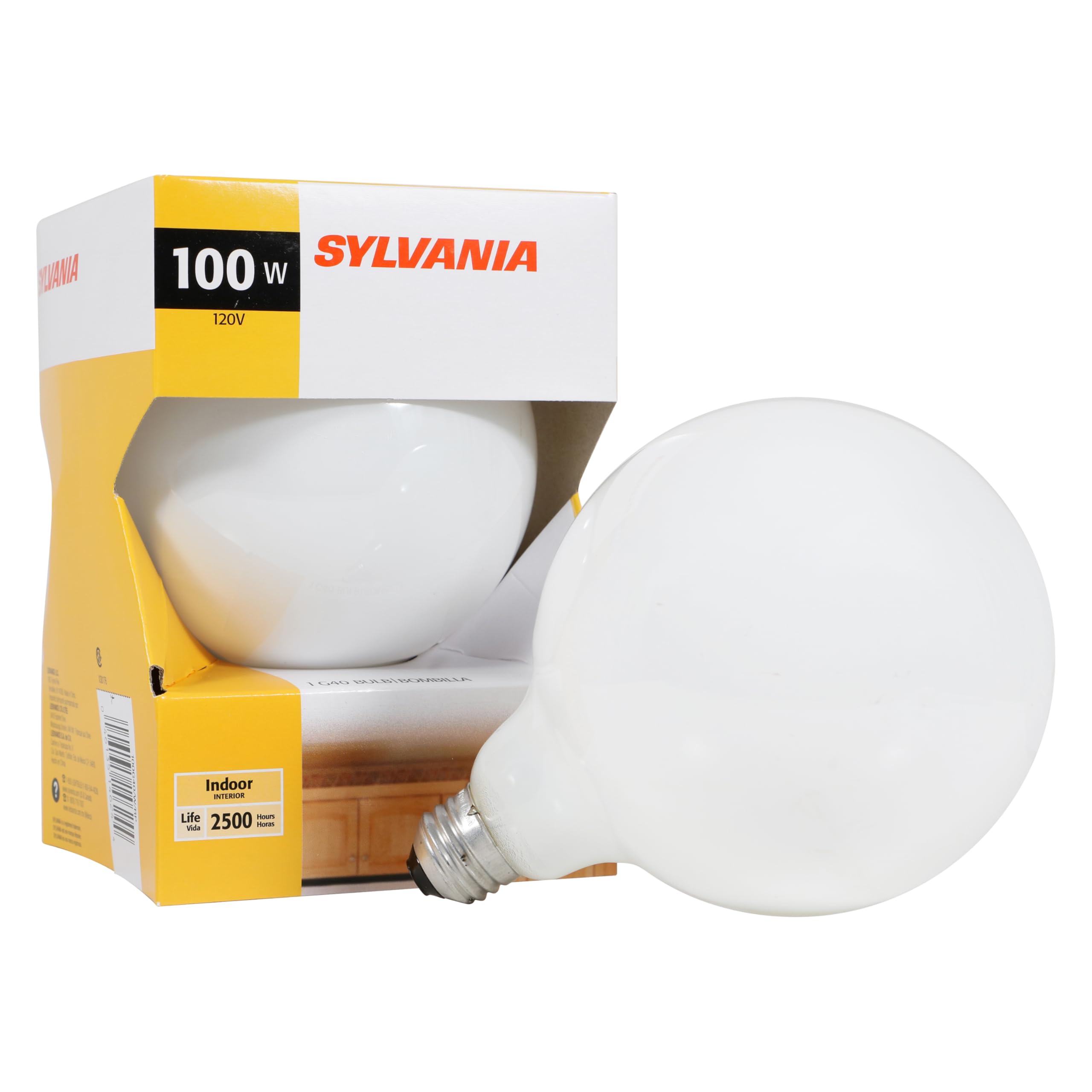 Sylvania 100W Incandescent G40 D  cor Globe Light Bulb, E26 Medium Base, 1050 Lumens, 100 CRI, Frosted, 2850K Warm White - 1 Pac