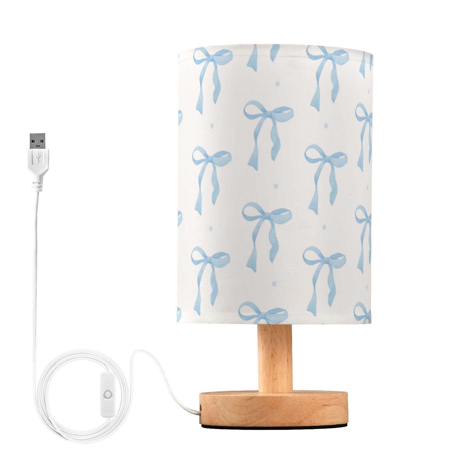 ALAZA Blue Bows Ribbon Bowknot Table Lamp for Bedroom USB Port Bedside Lamp Small Nightstand Desk Lamp for Girls Boys Kids Room 