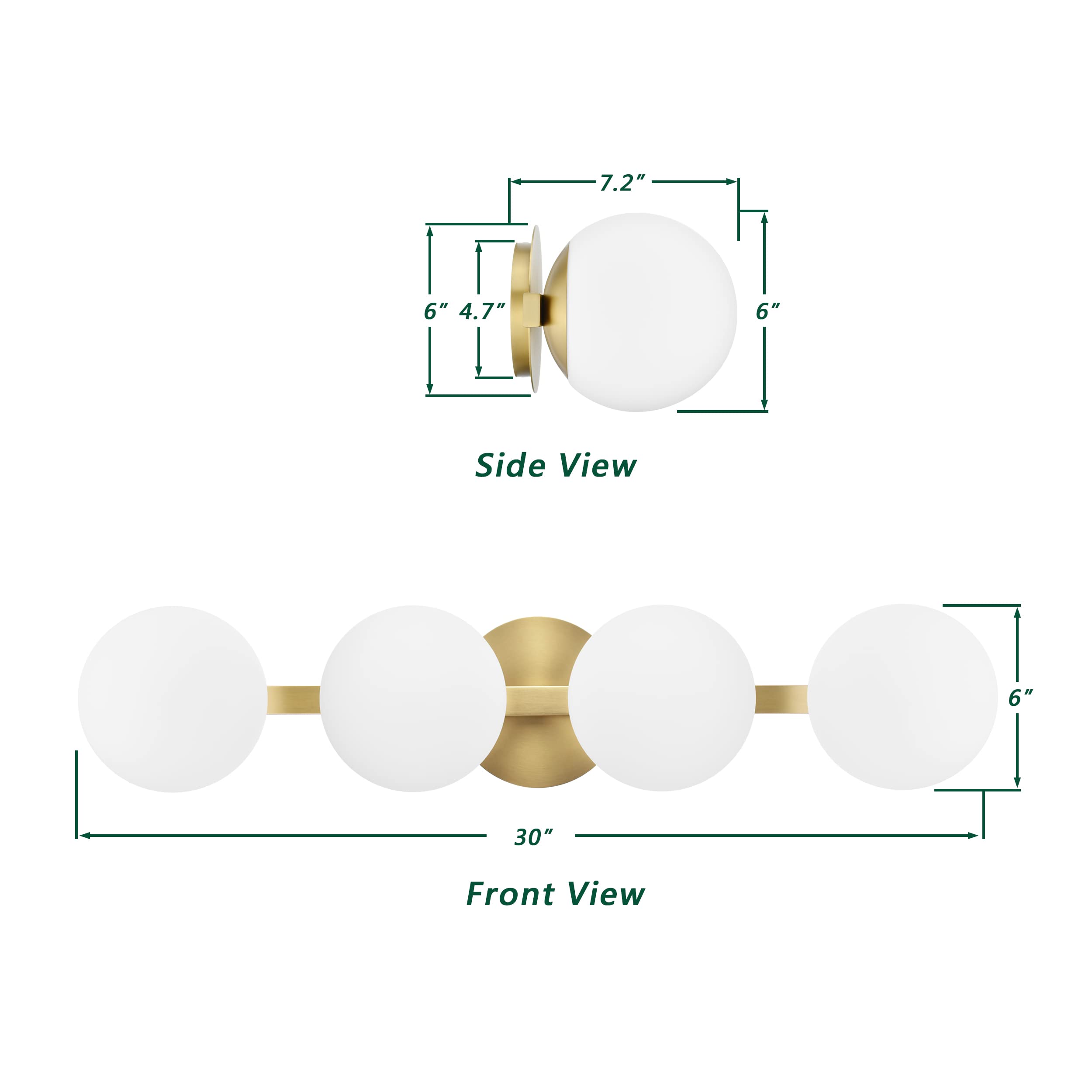 Bathroom Vanity Light Fixtures, Modern 4 Lights Globe Wall Sconce Lighting Aged Brass, Porch Wall Mount Light Fixture For Bathro