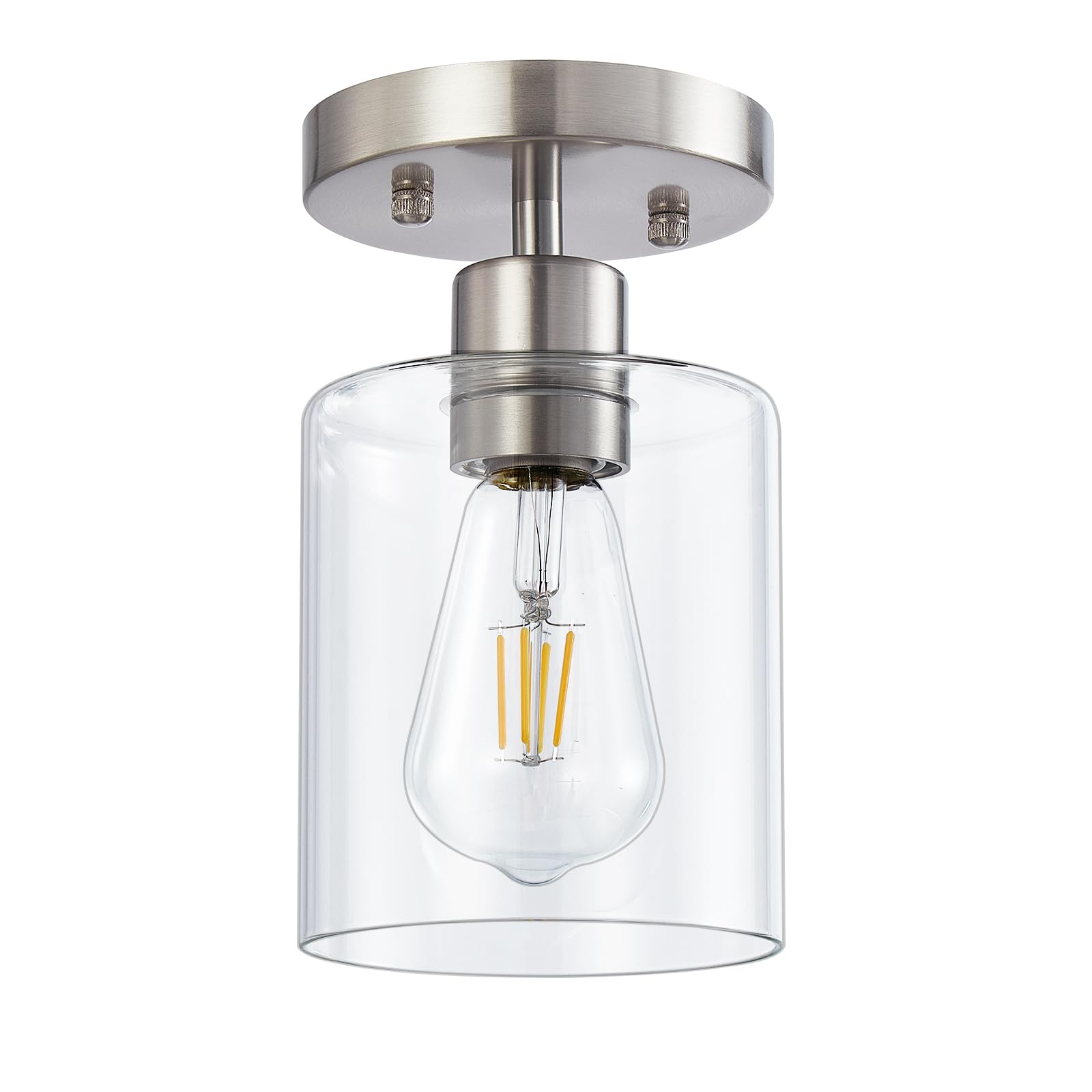 YYT Brushed Nickel Semi Flush Mount Ceiling Light, 1-Light Fixture, Clear Glass Shade, Model C1812001SB