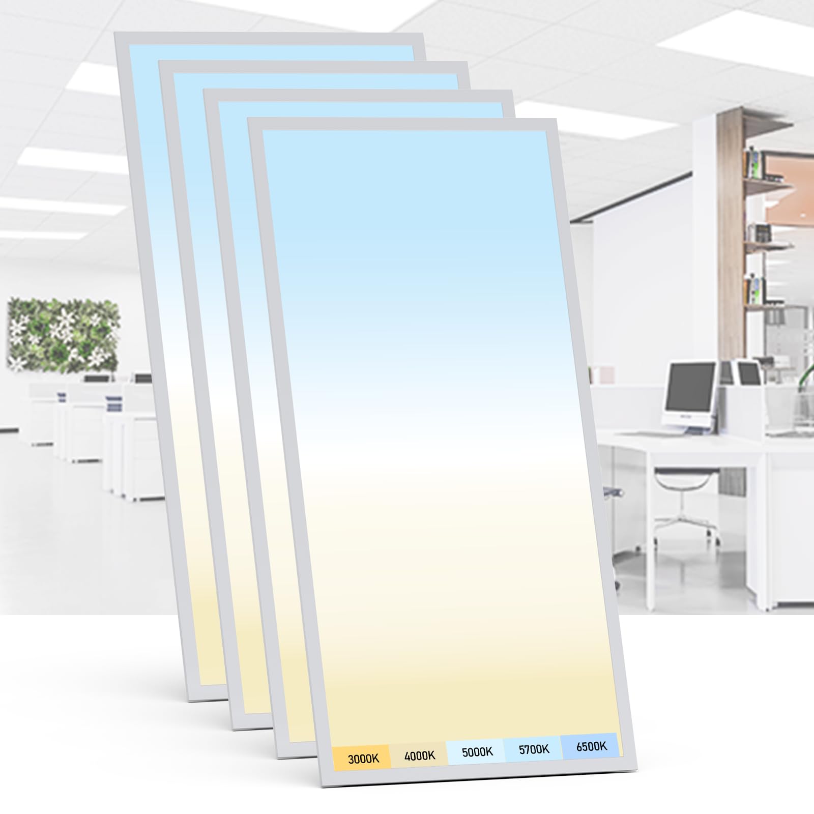 AIKVSXER 4 Pack 2x4 LED Flat Panel Light - Selectable 5 CCT 3000K-6500K & 5 Wattage 30-70W 6600Lm 0-10V Dimmable 2 x 4 led Drop 