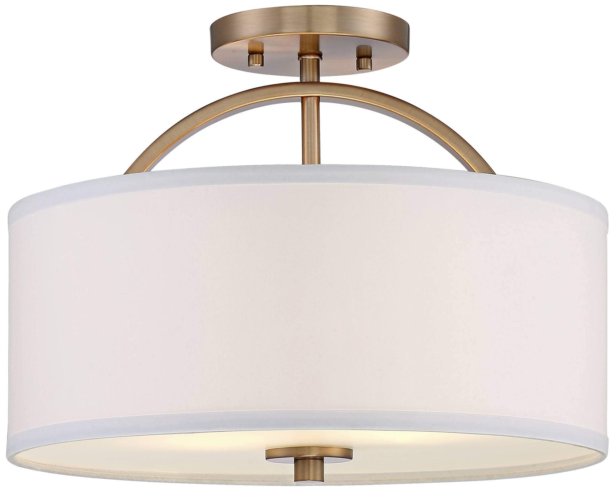Possini Euro Design Semi Flush Mount Light, 15in Wide, Warm Brass, Metal, White Linen Shade, Model 9H792, Ideal for Bedroom, Kitchen, Living Room