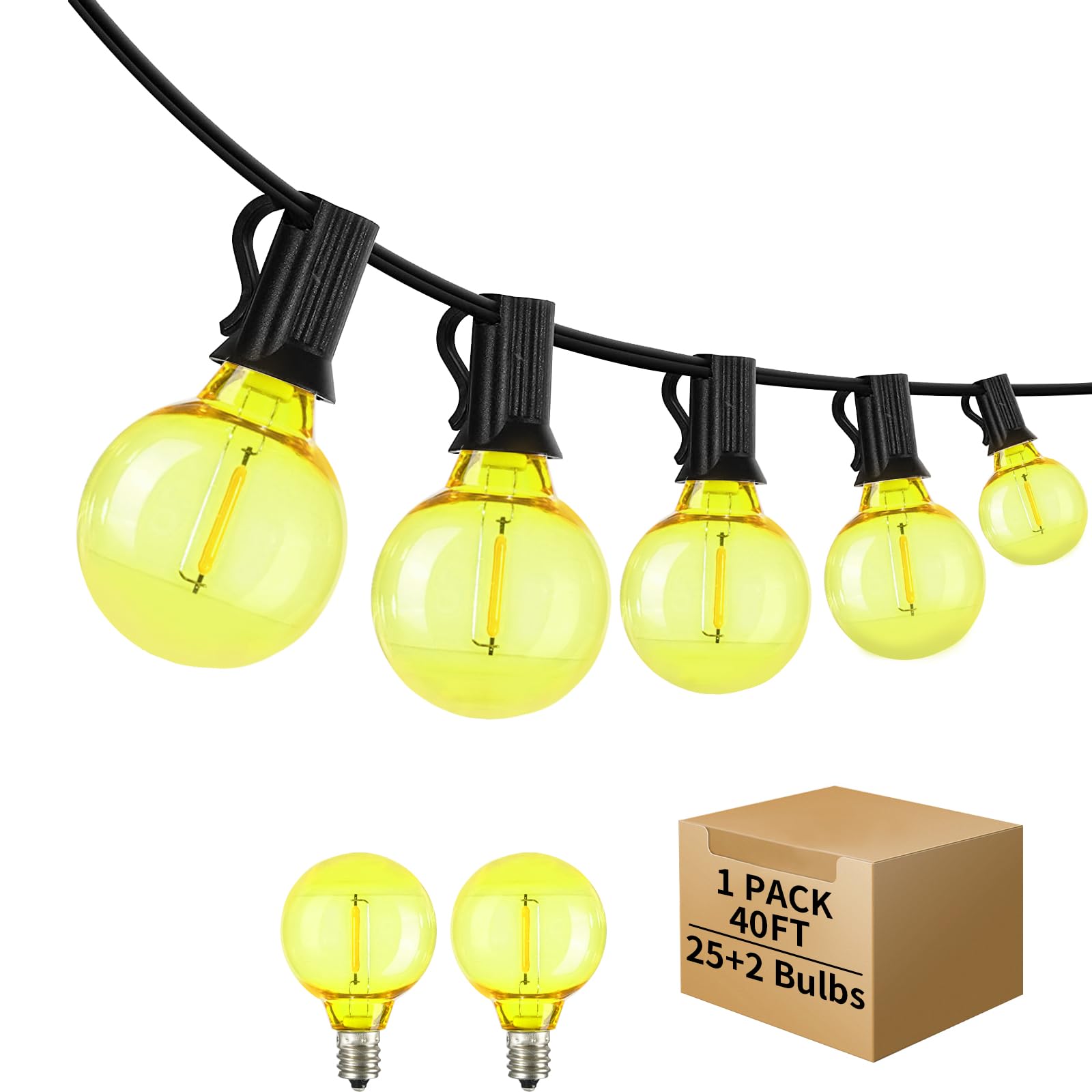 ShineU LED Outdoor String Lights, 40FT Waterproof with 27 Shatterproof G40 Vintage Bulbs, Yellow for Patio, Garden, Bistro, Cafe
