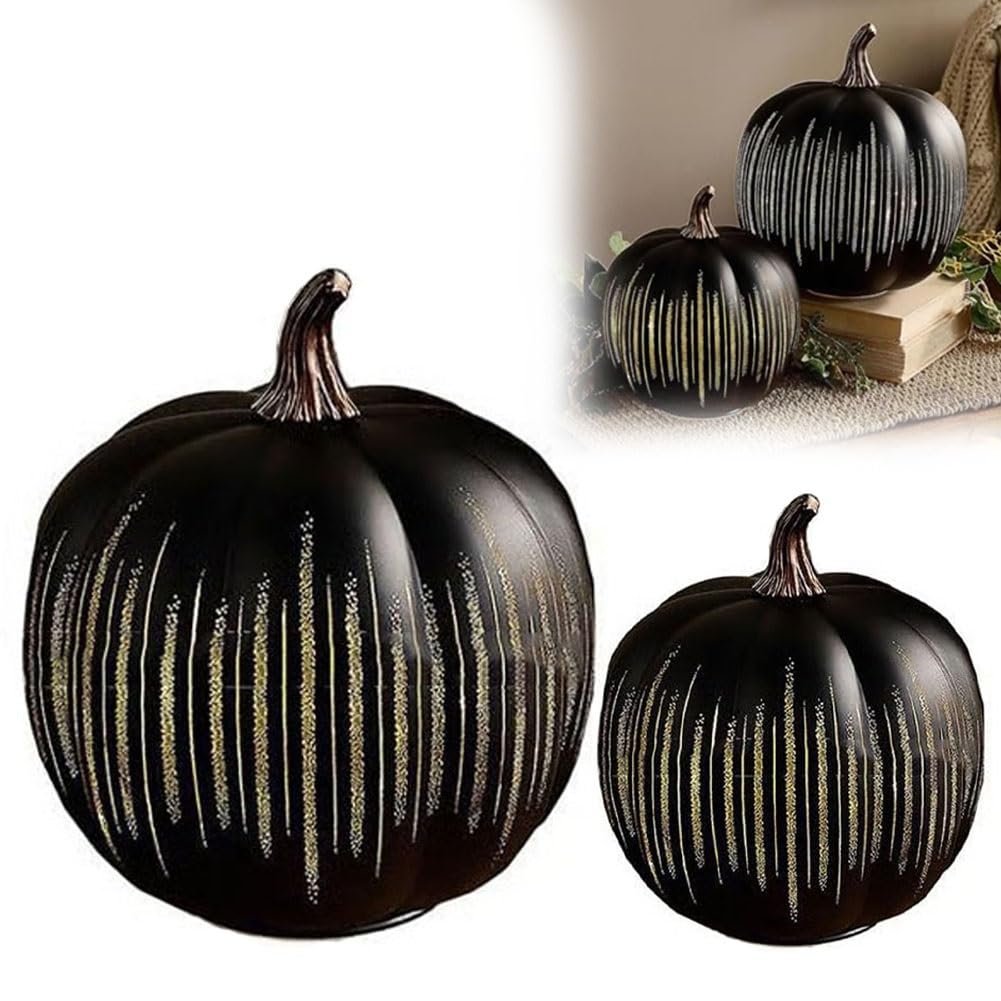 Starry Night Glass Pumpkins, Cherishous Twinkle LED Light Pumpkins, Halloween Pumpkin Night Light, Set of 2 with Built-In Timer,