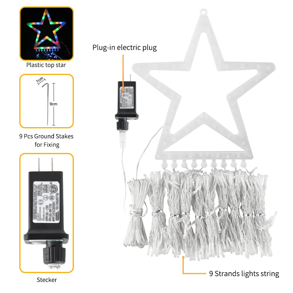 Ztx Christmas Star String Lights,11 Lighting Modes Christmas Decorations Clearance Outdoor 11Ft Waterfall Christmas Tree Lights