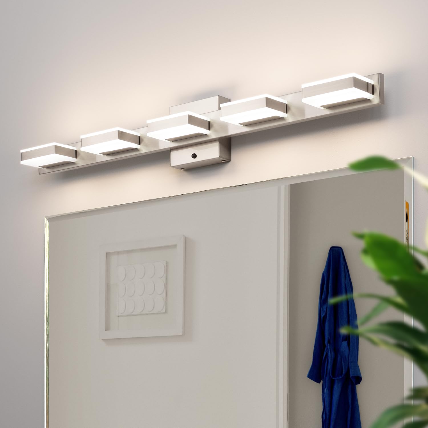 Mirrea 32'' Brushed Nickel Vanity Lights For Bathroom 5 Light Vanity Lighting Fixtures For Mirror 3 Cct Adjustable Led Vanity Li