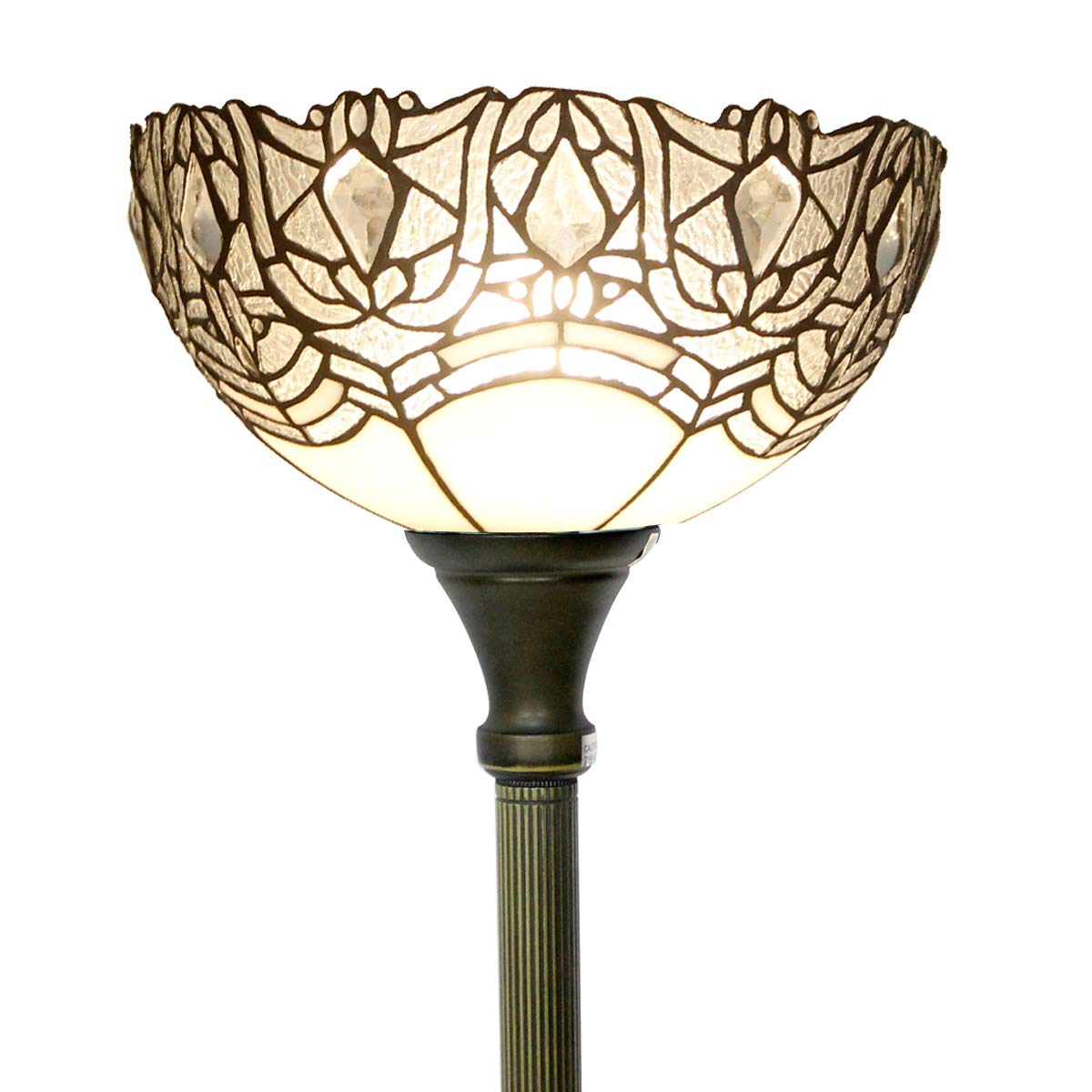 WERFACTORY Tiffany Floor Lamp White Crystal Stained Glass Light 12X12X71 Inches Pole Torchiere Standing Corner Torch Uplight Dec