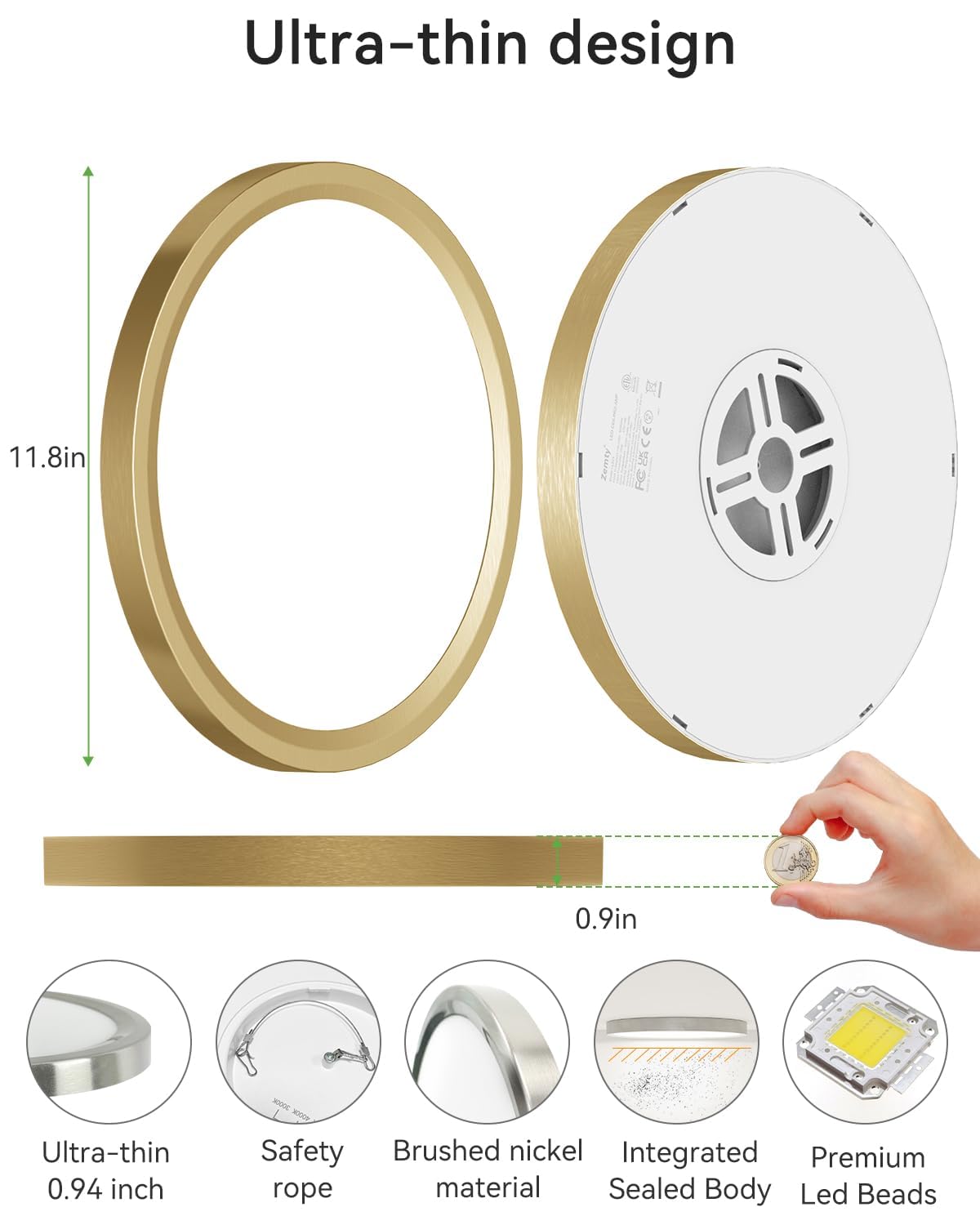 Zemty 2Pack Led Ceiling Light Golden - 12In 28W Aureate Flush Mount Ceiling Light, 3 Color Temperature 3000K/4500K/6000K - 3200L