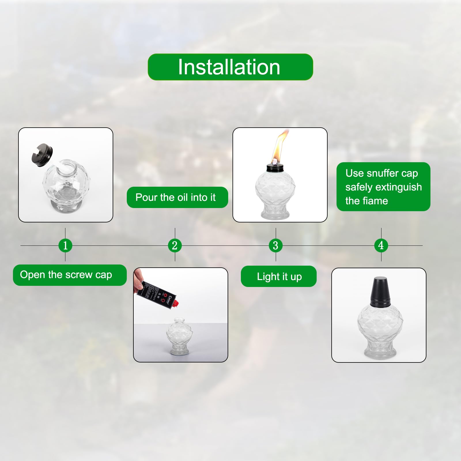 Tewei Clear Table Top Light Torches - 4 Pack Mini Glass Citronella Lanterns For Outdoor Use