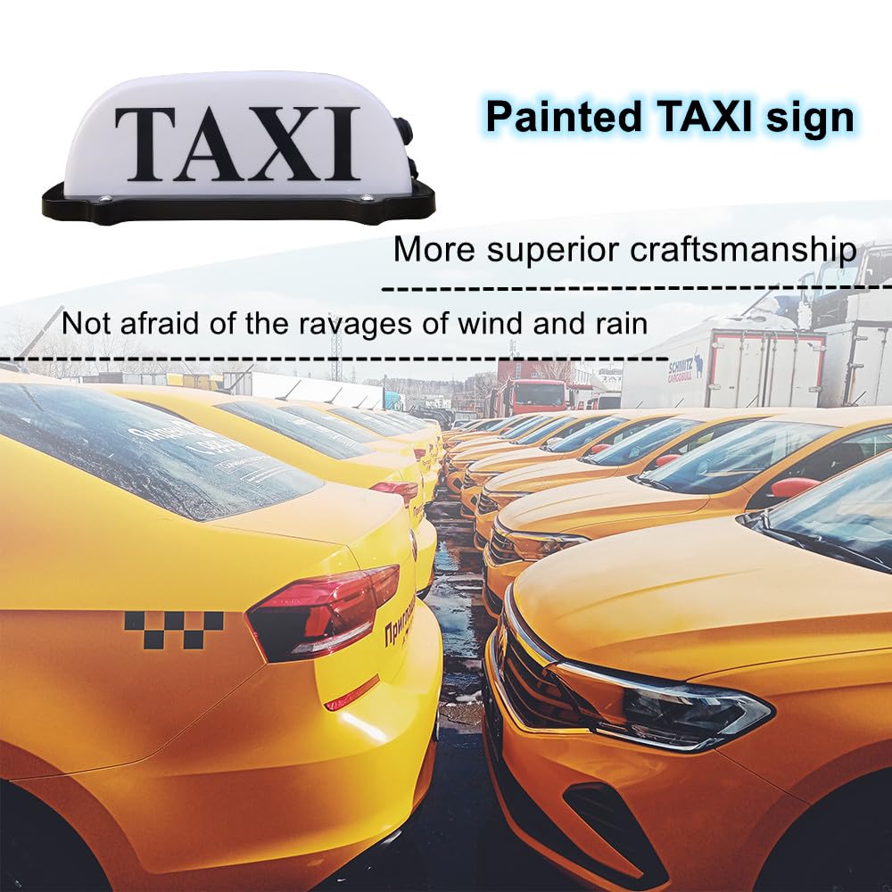 FUNGNLY USB Rechargeable Taxi Sign Light, Waterproof Magnetic Dome Light, 10.5in x 4.5in x 4in, White Plastic