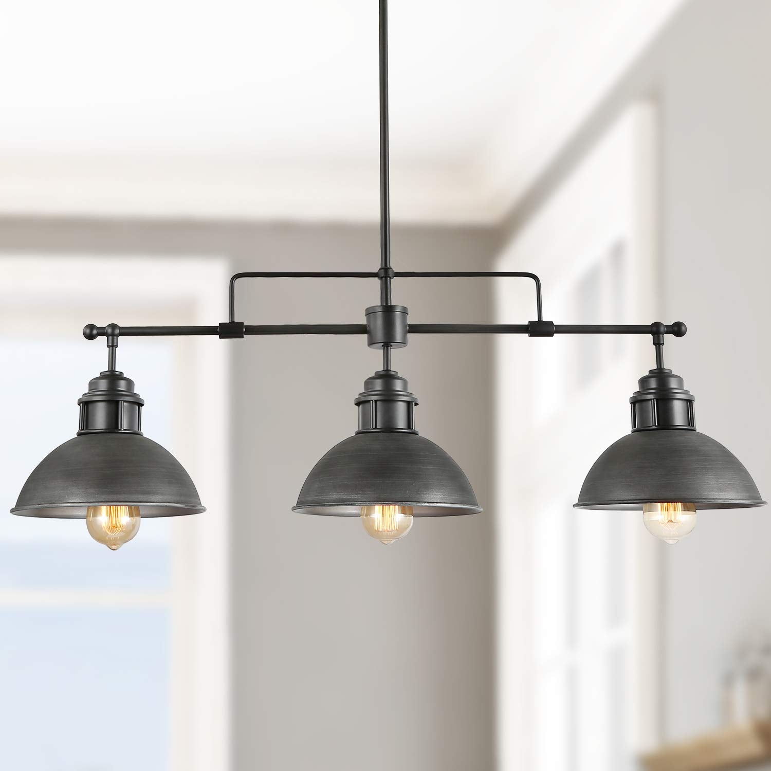 LOG BARN Pendant Lighting for Kitchen Island, Black Chandelier in Brushed Antique Dark Metal Finish, Industrial Linear Ceiling F