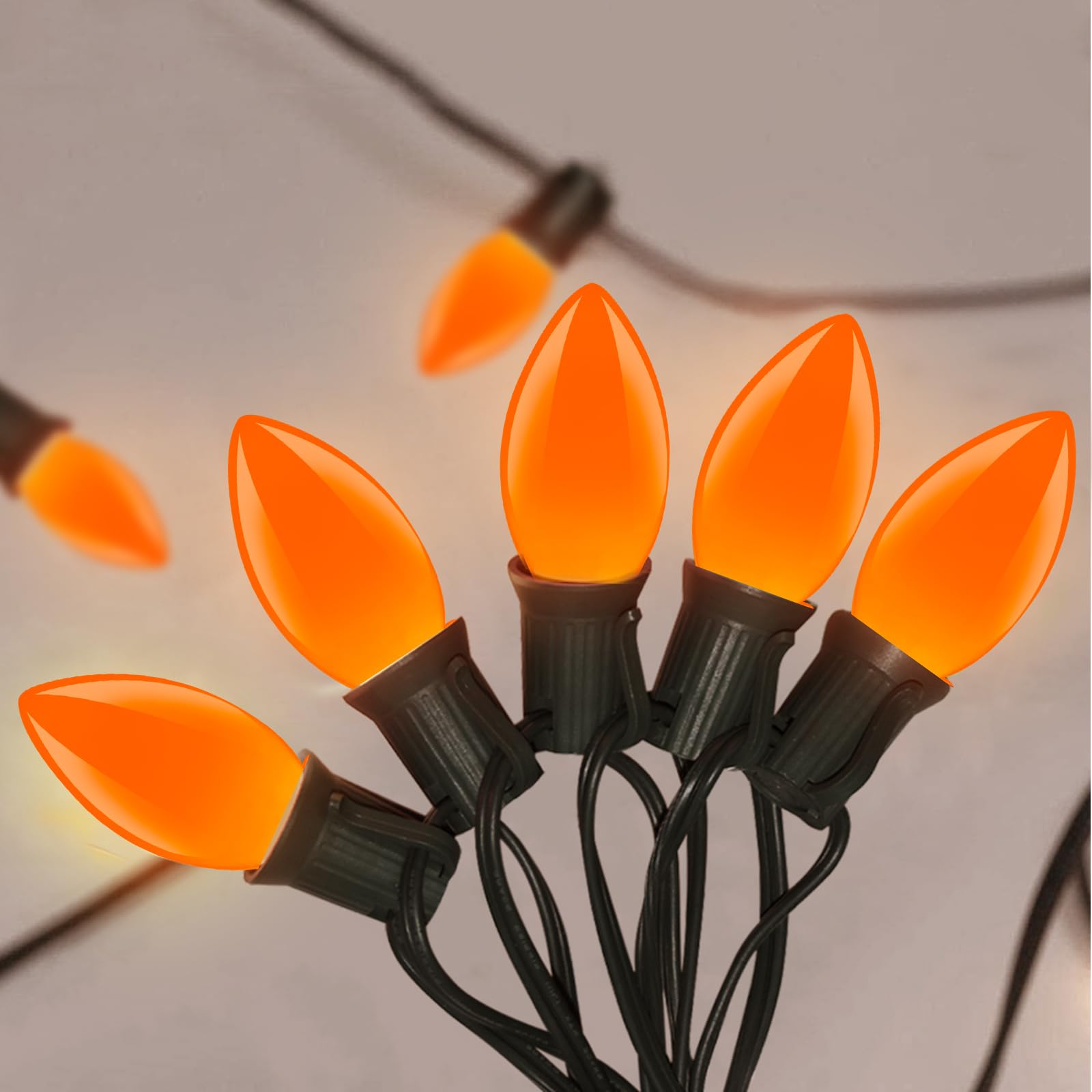 C9 Christmas Orange String Lights 25Ft Outdoor Christmas Decorations String Lights with 26 Ceramic Orange Bulbs, Hanging Vintage Christmas Lights for Patio Holiday Party Fall Roofline Backyard Porch