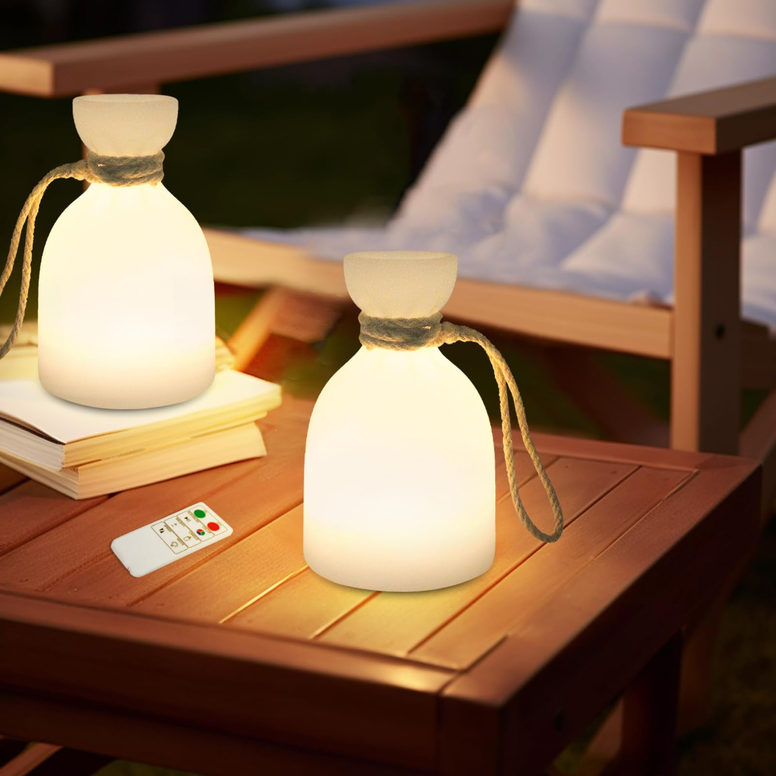 uuffoo Portable LED Camping Lantern - Waterproof, Rechargeable, Multi-Color & Warm White, 2-Pack, Model PBG-1218B, Plastic