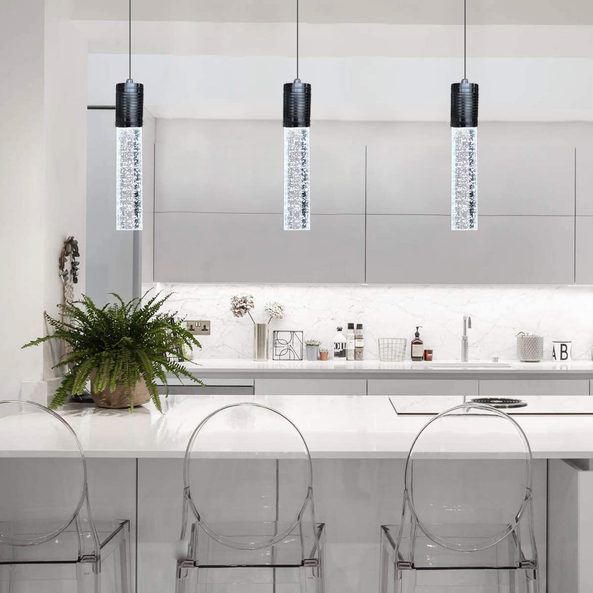 3 Lights Independent Kitchen Island Dining Room Lights Black Pendant Light Fixtures Linear Chandeliers 3 Pendant Lights For Kitchen Island Modern Pendant Light Fixtures, Day Light Bulbs Included