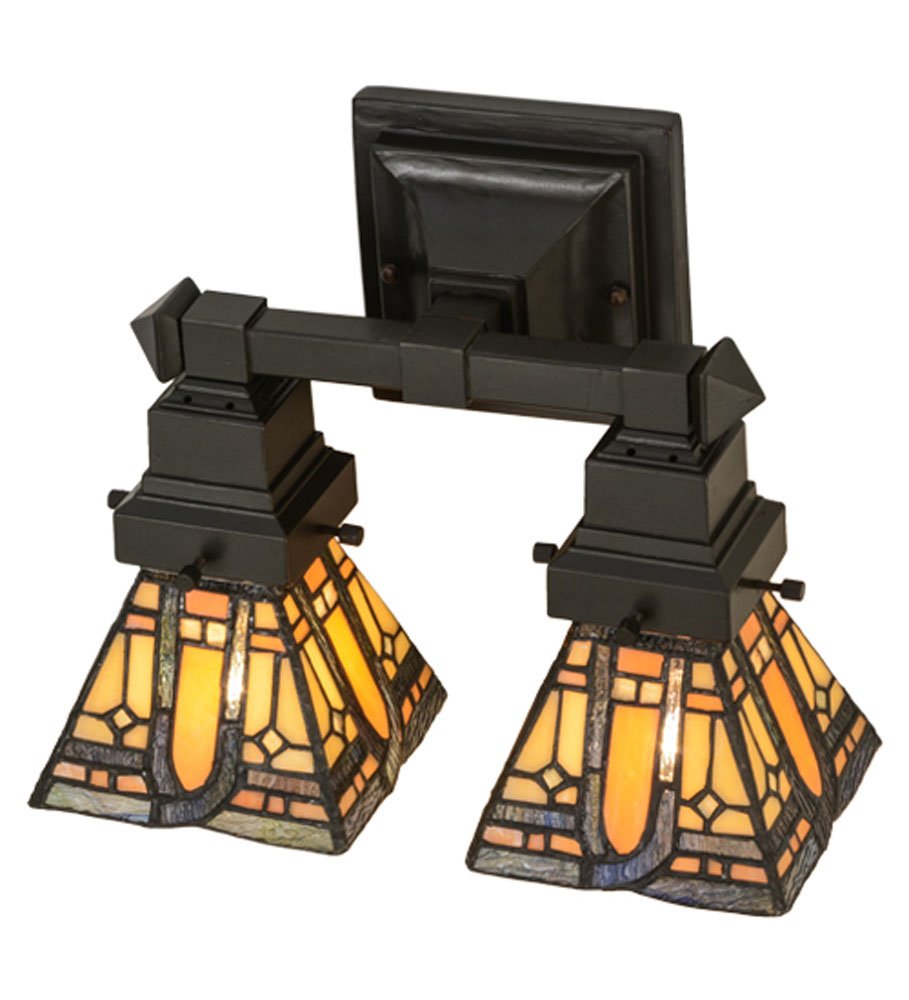 Meyda Tiffany 153633 Tiffany/Mica Two Light Wall Sconce from Sierra Prairie Mission Collection in Bronze/Dark Finish, 60.00 inch