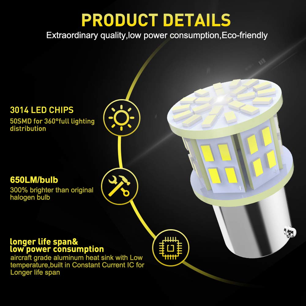 Efoxcity 1156 LED Bulbs 20 Pack 50-SMD White for Car Turn Signal Lights