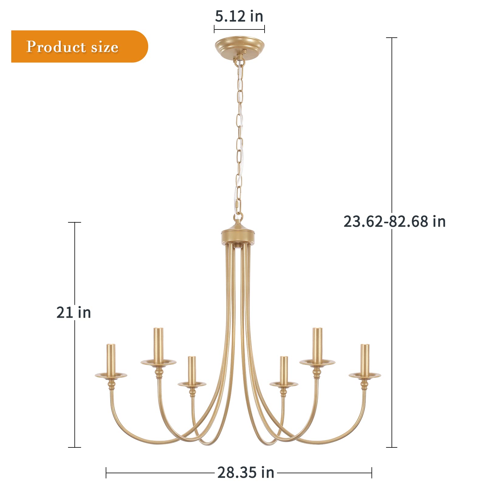 Alisadaboy Gold Farmhouse Chandelier Modern Candlestick Dining Chandelier Light Fixture Industrial 6 Light Pendant Lighting For