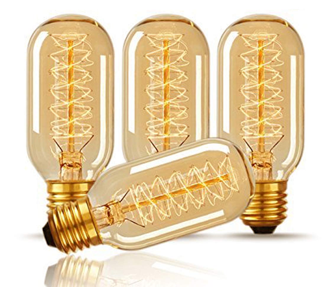 CTKcom T45 Vintage Antique Light Bulbs 25W E26 Base 4 Pack Warm Yellow Glass Dimmable Lamps