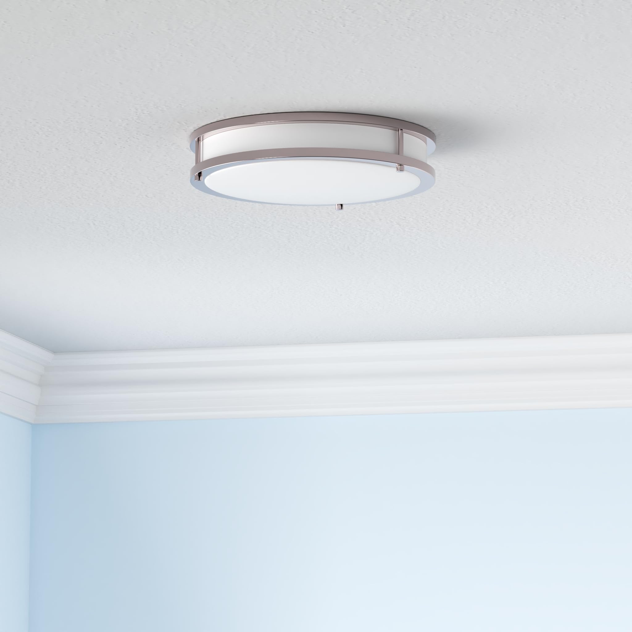 ASD LED Flush Mount Light Fixture, 16W 1050LM, Dimmable, 10 Inch, Brushed Nickel, Model A-LFMDR-10D16CCNK